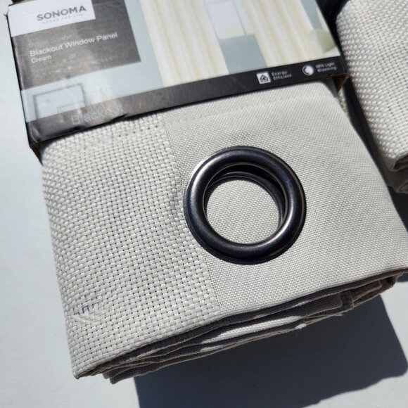 NEW Sonoma Blackout Window Curtains Panel Two Panels Grommet 50" x 84" Cream Col - Picture 5 of 14